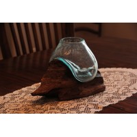 Glass On Teak Driftwood Molten Sculptural Bowl/Plant Terrarium   
